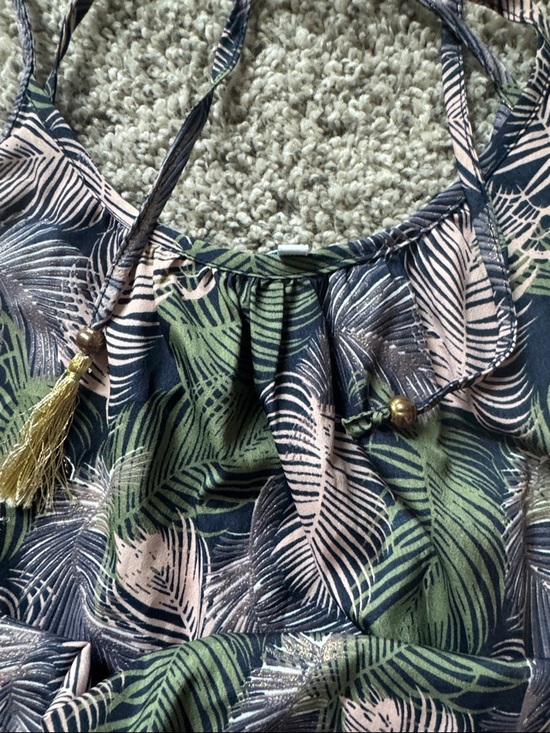 Blue Island Tropical Print Ruffle-Hem Slip Dress/Tunic - multi use sleeves - Picture 5 of 7